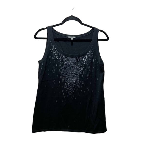 Eileen Fisher Black Sequin Neck 100% Wool Sleeveless Basic Tank Top Size Small - Picture 1 of 6